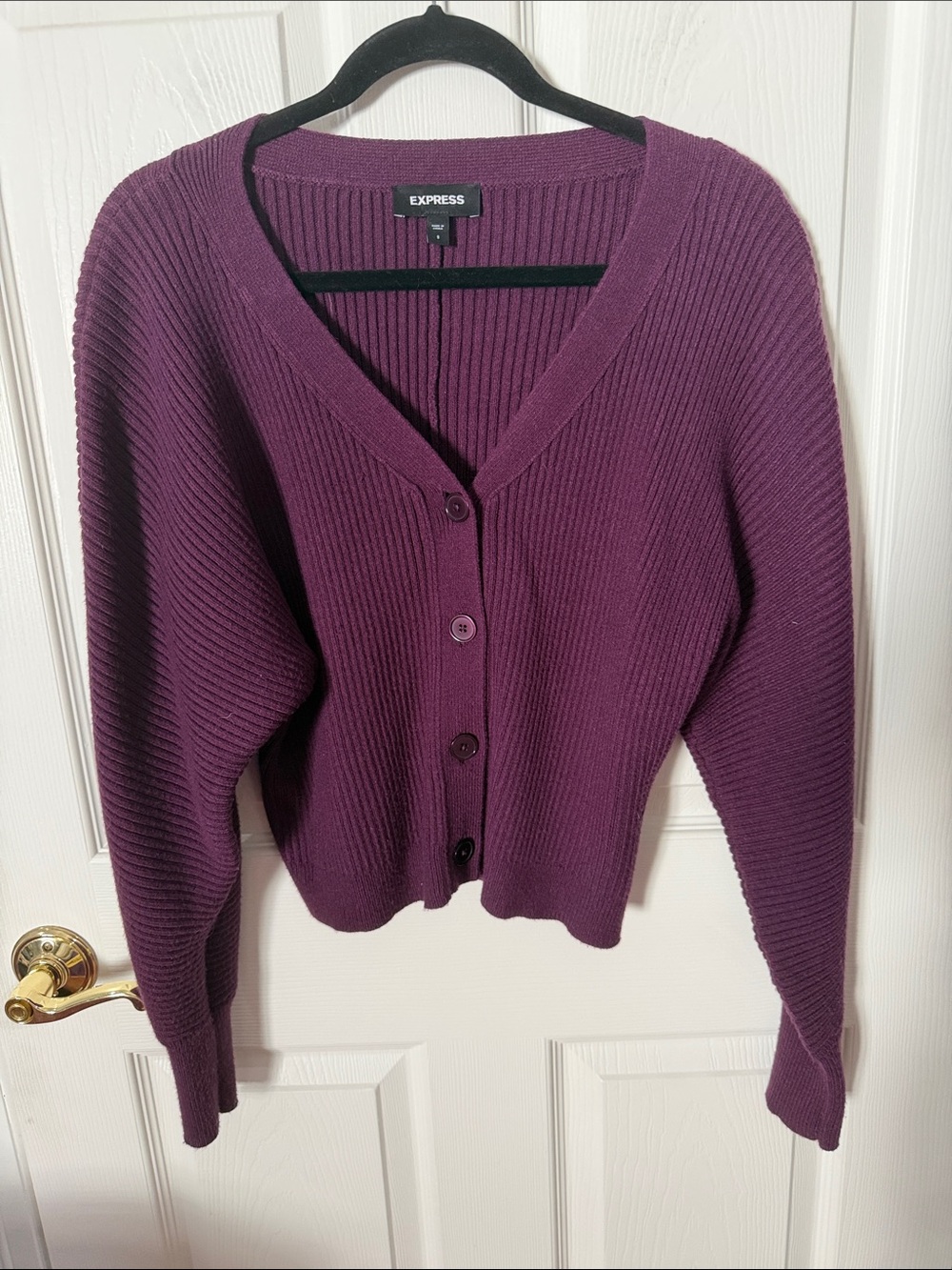 Express Women's Plum Ribbed V-Neck Cardigan Sweater small like new oversized